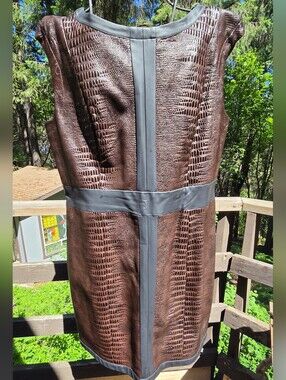 mark. Brown Faux-Croc Mini Dress with Black Trim SzXL Dress Only Listing